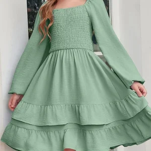 vestido-de-otono-verde-para-adolescentes-mujeres